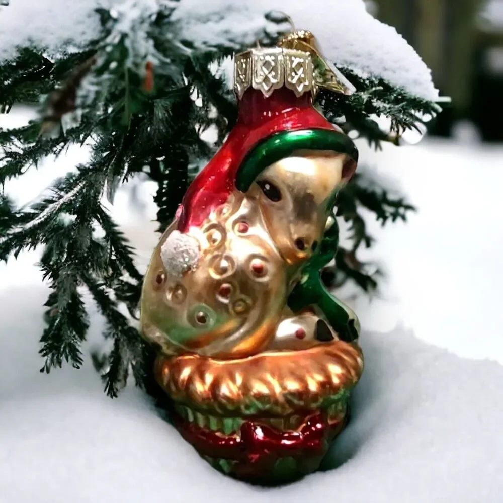 Santa Doe Deer Christmas Ornament Hand Blown Glass Thomas Pacconi Classics 2002